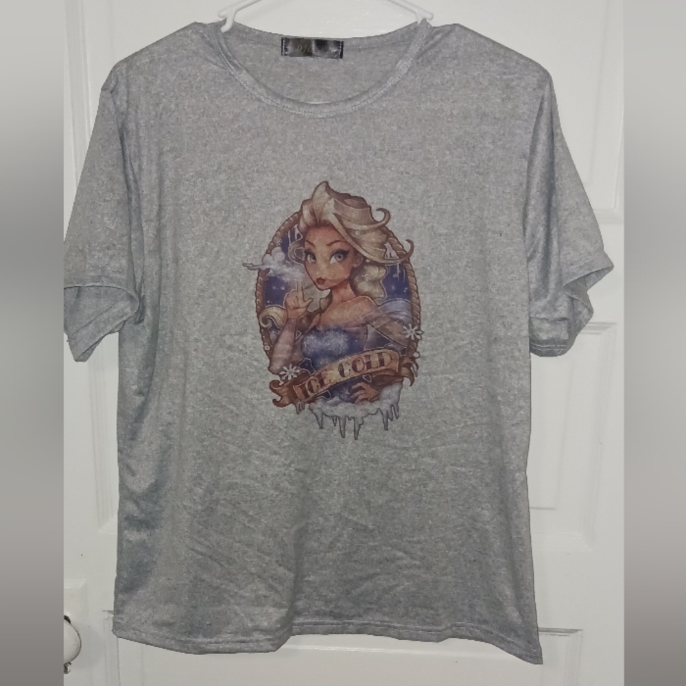 CDJLFH Womens Disney Frozen Elsa Gray Graphic T-Shirt Ice Queen Design Xxl A-11